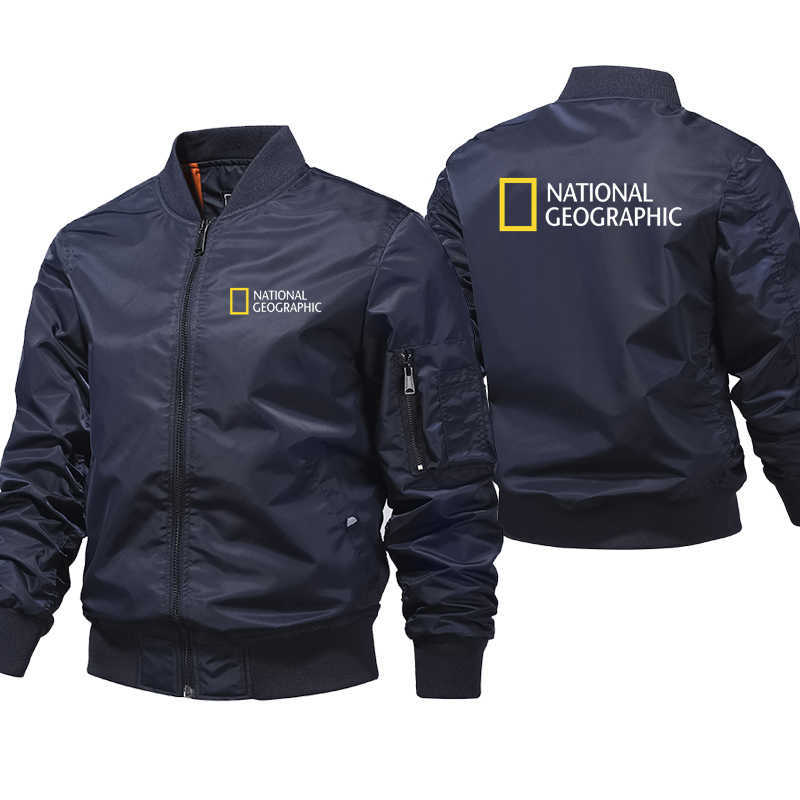 National Geographic Bomber Jacket Men Casual Windbreaker Zipper Jacket Men Pilot Air Thick Pilot Jacket Fashion Motorcycle Coat 211009