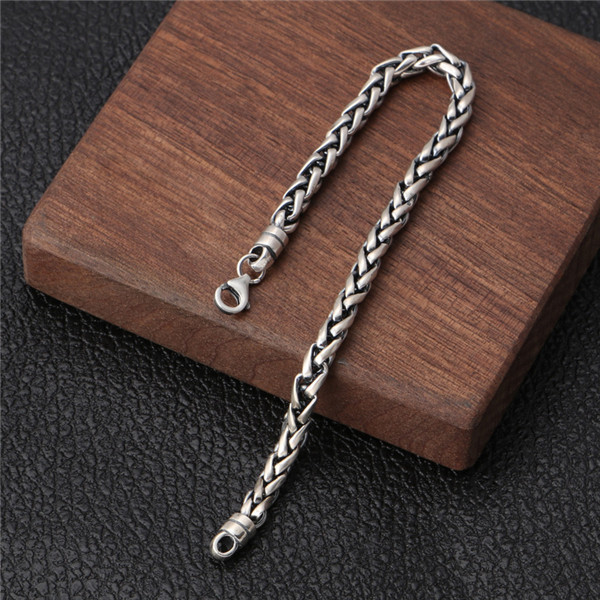 925 Sterling silver Braided foxtail link chain bracelets 5mm American European antique handmade vintage designer luxury jewelry accessories gifts