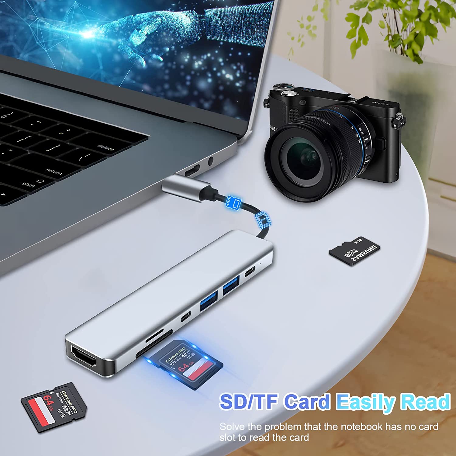 USB C Hub 7 in 1 Adapter with 4K HDMI, 2 Type-C Ports, SD/TF Card Reader, Compatible with MacBook Pro & Air Laptop Supports 100W Fast Charge