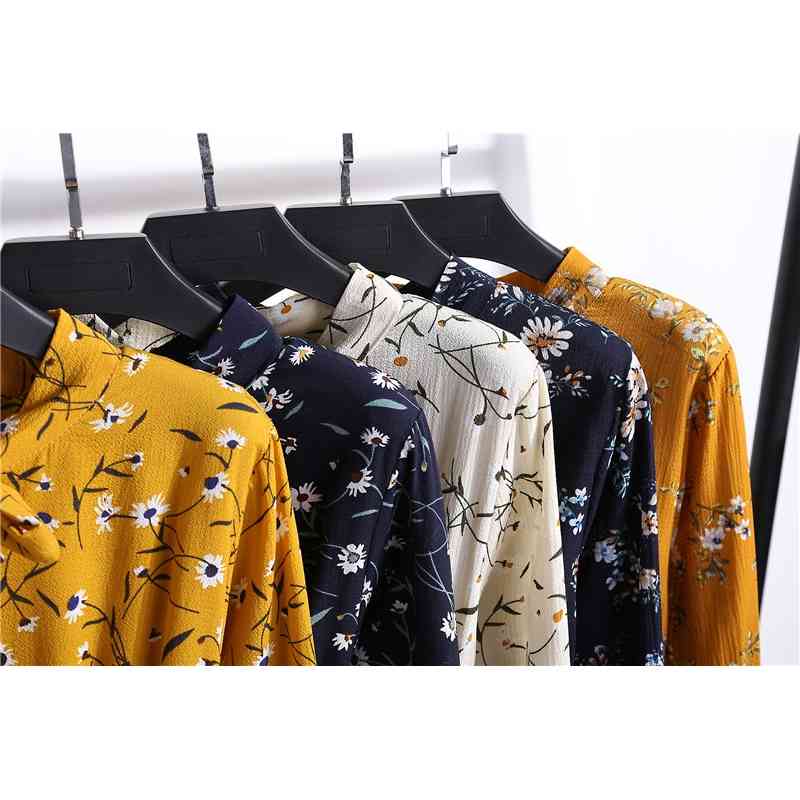 Fashion Woman Dresses Summer Autumn Chiffon Floral Print Women Long Sleeve Elegant Vintage 1945 50 210508