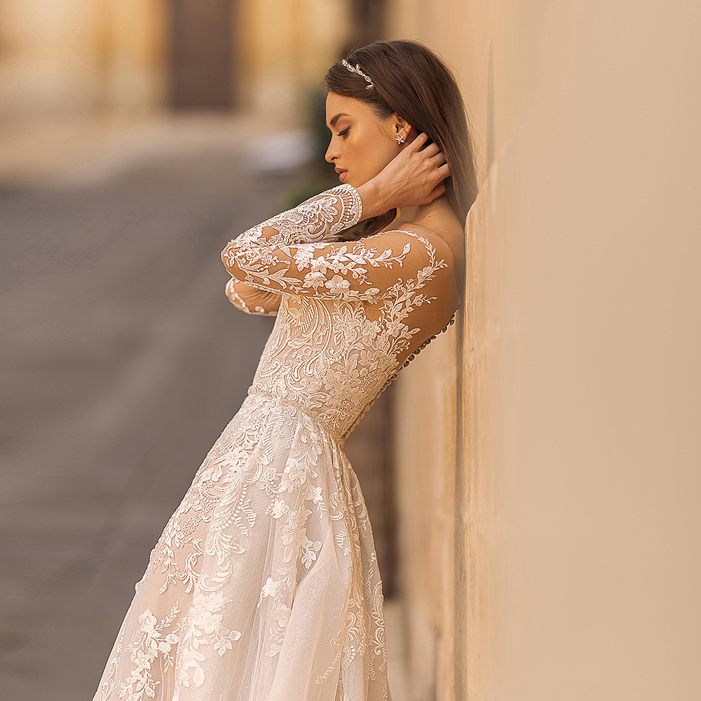 Beading Waist Appliques Long Sleeve 2 Pieces Mermaid Wedding Dresses With Detachable Train Vestido De Noiva Sereia bridal gown