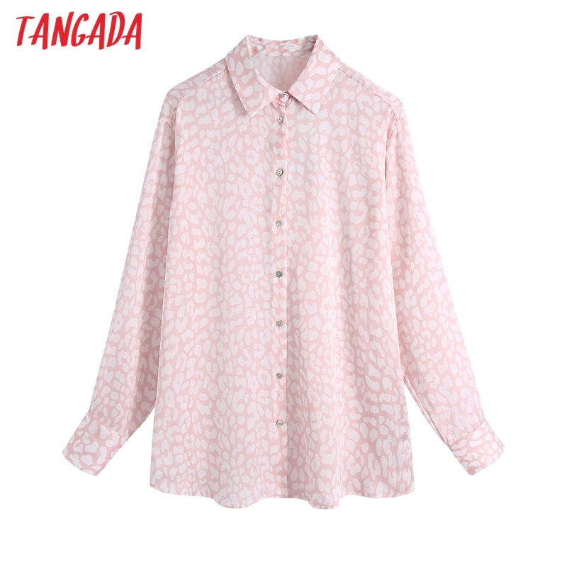 Spring Women Pink Oversized Animal Print Blouse Long Sleeve Chic Female Office Lady Shirt Blusas BE471 210416