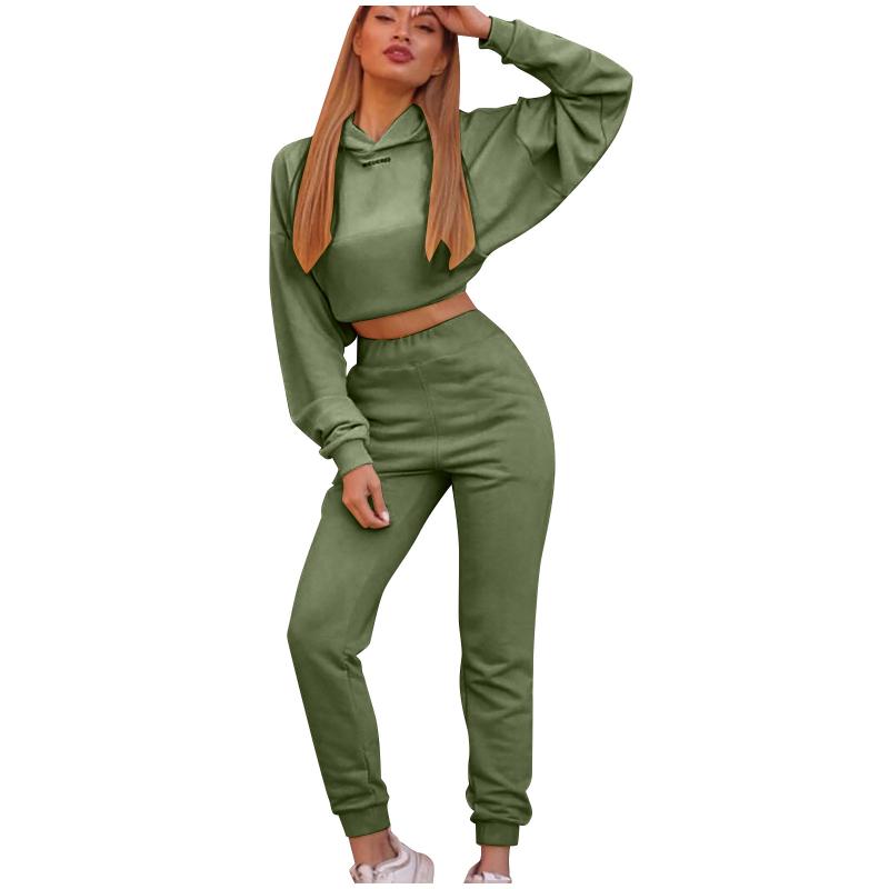 Fashion Women's Sportswear Casual Solid Color Long Sleeved Short Hoodie Trousers Sports Suit Winter Grils Ladies Tracksuit Tracksuits