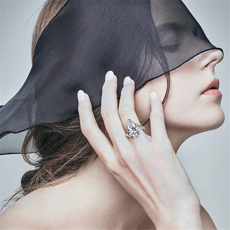 Sterg Sier Pear Cut Cubic Zirconia Engagement Ring for Women Bridal Wedding Band