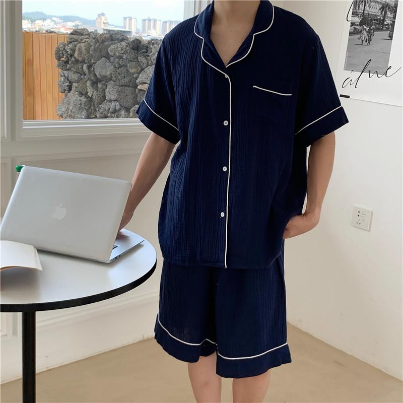 Men's Sleepwear Summer Cotton Men Pajama Set Casual Homewear Short Sleeve 2 Piece Elastic Waist Shorts Korea Gauze, Black;brown
Men's Sleepwear Summer Cotton Men Pajama Set Casual Homewear Short Sleeve 2 Piece Elastic Waist Shorts Korea Gauze, Black;brown