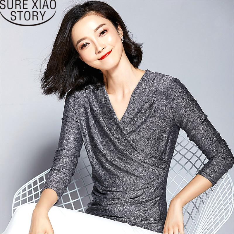Women' Blouses & Shirts Long Sleeve Shirt Women Kawaii Office Lady Solid V-Neck Blouse Casual Slim Fit Female Clothing 1822 50, Black 
Women' Blouses & Shirts Long Sleeve Shirt Women Kawaii Office Lady Solid V-Neck Blouse Casual Slim Fit Female Clothing 1822 50, Black