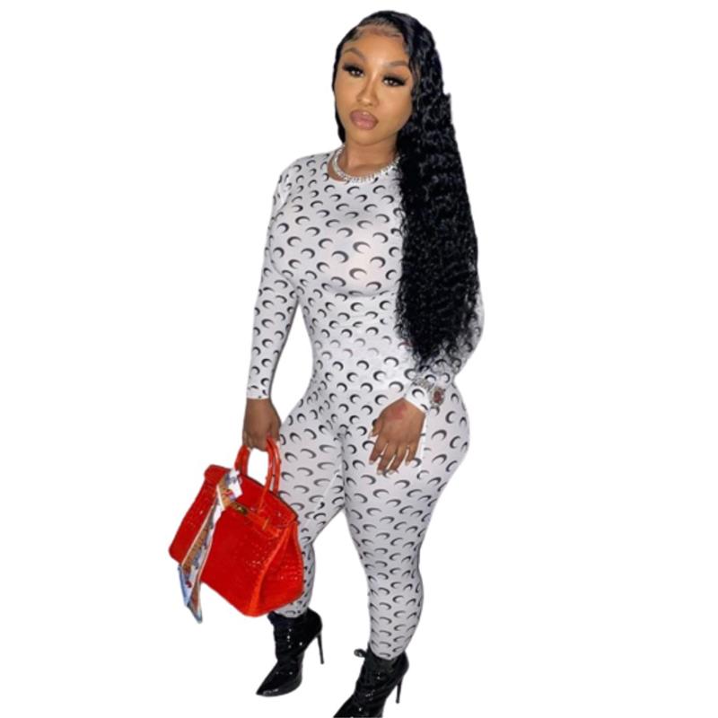 Women's Jumpsuits & Rompers Solid Color Crescent Long Sleeves Skinny Arrival Autumn Women Jumpsuit Sexy Polyester Spandex