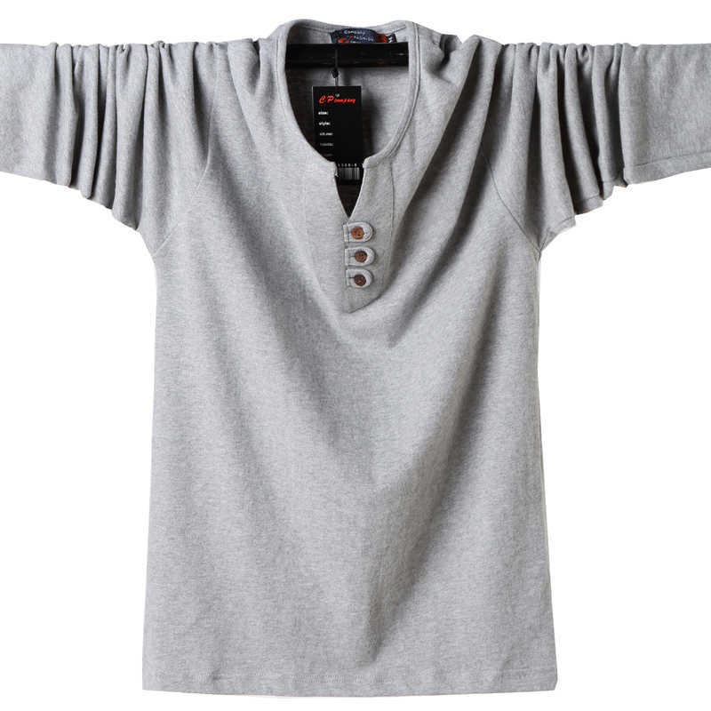 Autumn Mens T-Shirts Fashion Slim Fit Long Sleeve Cotton T Shirt Men Button Tops Casual Men's Clothing Plus Size 5XL 210629