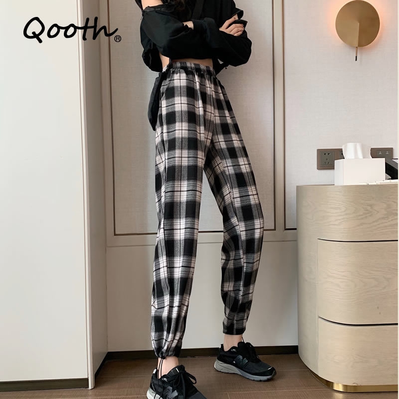 Qooth Women's Plaid Check Harem Pants Autumn Trousers Ins Elastic Waist Long Pantalon Female Causal Palazzo Oversized QT148 210518, White
Qooth Women's Plaid Check Harem Pants Autumn Trousers Ins Elastic Waist Long Pantalon Female Causal Palazzo Oversized QT148 210518, White