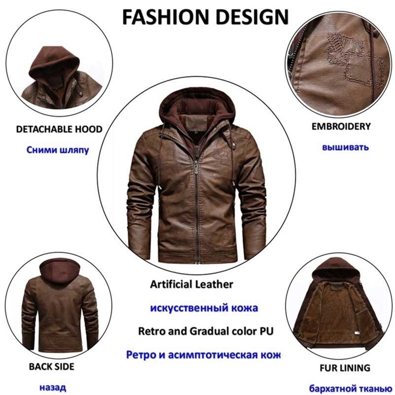 Men's Hooded Motorcycle Leather Jacket Fall/Winter Fleece Zipper PU Jacket Brown Vintage Slim Men's Clothing Biker Bomber Jacket 211110, Kh-50m-khaki
Men's Hooded Motorcycle Leather Jacket Fall/Winter Fleece Zipper PU Jacket Brown Vintage Slim Men's Clothing Biker Bomber Jacket 211110, Kh-50m-khaki