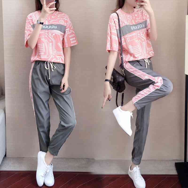 sports leisure 2 piece set women trend fashion summer womens t-shirt and pants two piece hip-hop running tracksuit women, Gray
sports leisure 2 piece set women trend fashion summer womens t-shirt and pants two piece hip-hop running tracksuit women, Gray