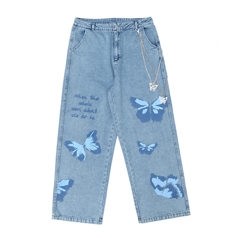 Fashion Butterfly Graffiti Print Men Baggy Jeans Trousers Hip Hop Straight Loose Wide Women Denim Pants, Black
Fashion Butterfly Graffiti Print Men Baggy Jeans Trousers Hip Hop Straight Loose Wide Women Denim Pants, Black