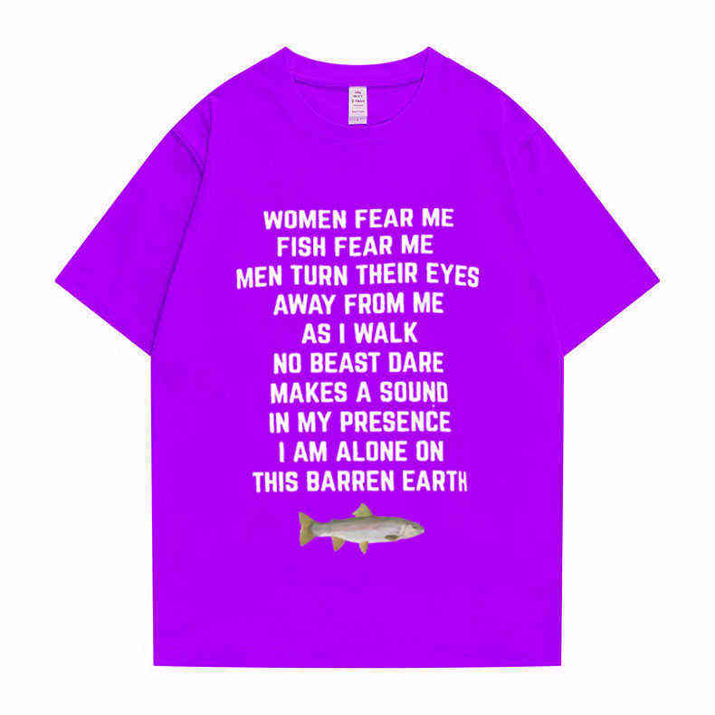 Women Fear Me Fish Fear Me Men Women Casual T-shirt Tops Tshirt Loose T-shirt Crew Oversized Fitted Soft Anime Manga Tee Clothes Y220214