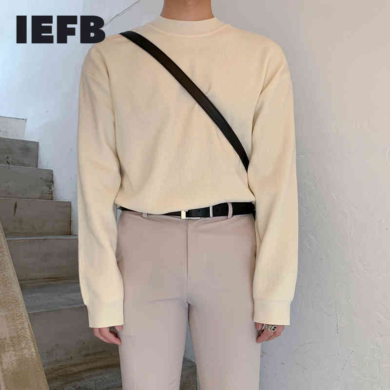 IEFB Spring Autumn half high collar sweater men's loose Korean solid color knitting bottoming kintwear clothes for male 9Y4500 210524