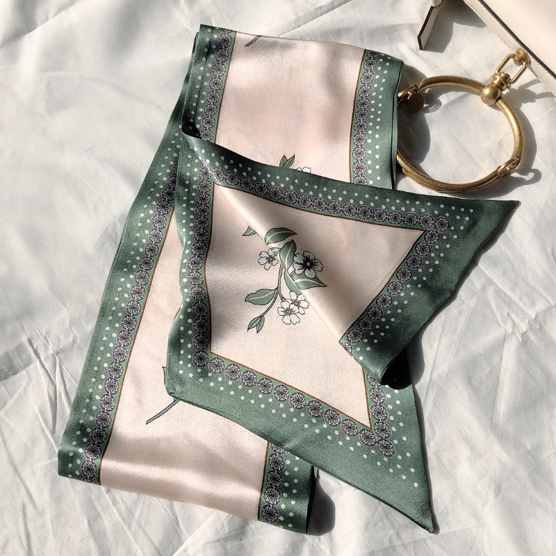 silk scarves long stripe decorative accessories multifunction wild narcissus flowers crepe satin doublelayer ribbon scarves