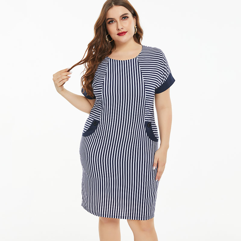 Summer Plus Size Women Clothing stripe dress fashion Ladies Vintage elegant dress 4XL 5XL 6XL 210409