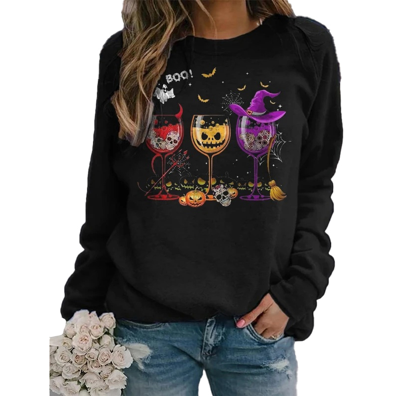Women Tshirt Christmas Halloween Print Long-sleeved Streetwear Casual Pullover O Neck Tee Shirt Femme Harajuku Ladies T-shirt 210406