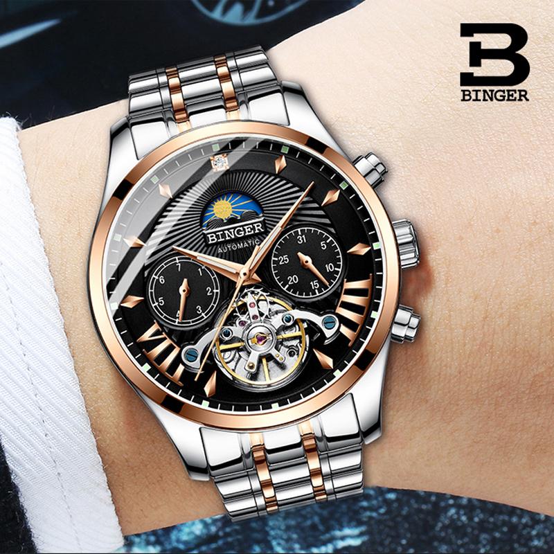 Wristwatches Switzerland Mechanical Watch Men BINGER Role Watches Skeleton Tourbillon Sapphire Male Clock Waterproof, Leather gold black
Wristwatches Switzerland Mechanical Watch Men BINGER Role Watches Skeleton Tourbillon Sapphire Male Clock Waterproof, Leather gold black