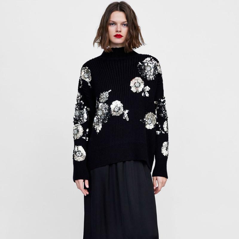 Women' Sweaters Women Sequined Flower Knitted Sweater Loose Turtleneck Sequins Beading Pullovers Winter Thick Black Tops Blusas Mujer De Mo 
Women' Sweaters Women Sequined Flower Knitted Sweater Loose Turtleneck Sequins Beading Pullovers Winter Thick Black Tops Blusas Mujer De Mo