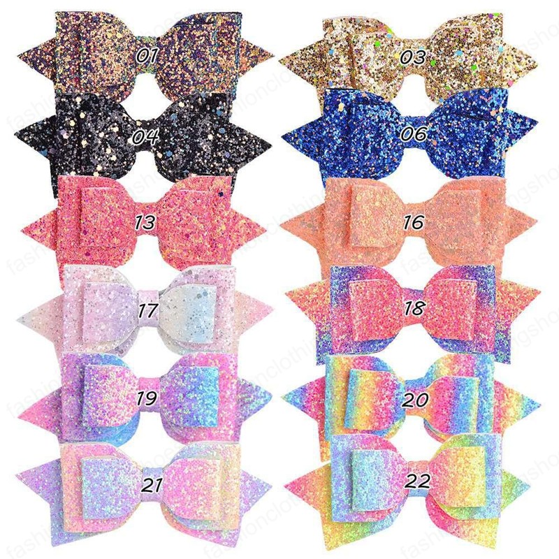 Baby Girls Bow Glitter Barrettes Children Kids Paillette hairpins Clips With Metal Teeth Clip Boutique Bows Shiny Hair Accessories 5 Inch
