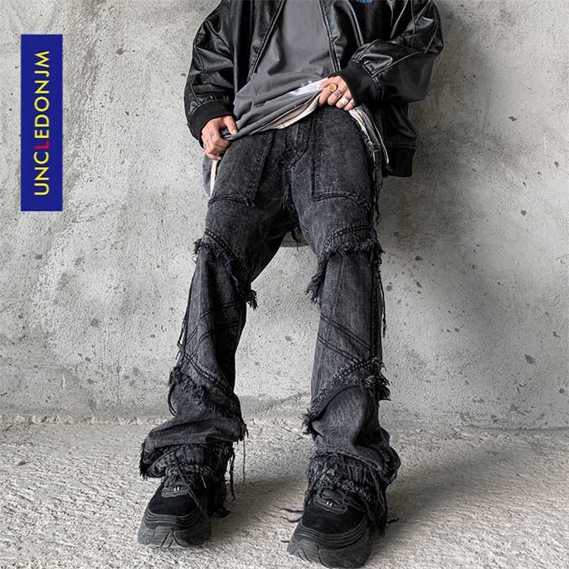UNCLEDONJM Hip hop flare jeans men clothing wide leg streetwear black goth clothes for Z69 211111