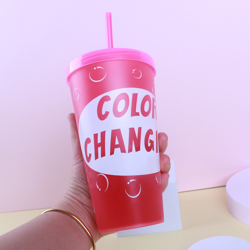 650ml Color Changing PP Plastic Cup Reusable Party Water Beverage g with Straws Variable Colors Tumblers GGA4352 Free shipping