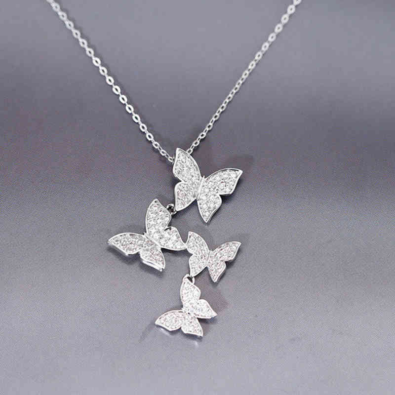 Charming Dazzling Micro 925 Sterling Silver Zircon Butterfly Necklaces with Earring Set Women Gift Necklace Chain Choker Nk022s