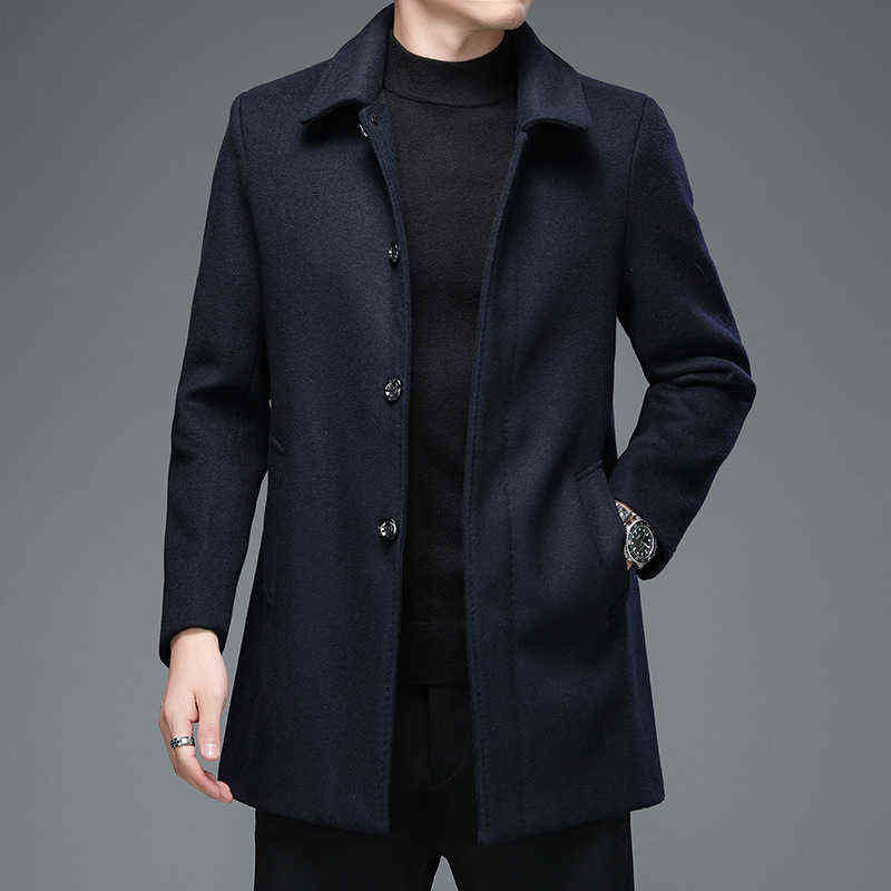 High Quality Mens Winter Jackets and Coats Business Casual Woolen Jackets Coats Long Overcoat Men Turn Down Collar Wool Blends 211119