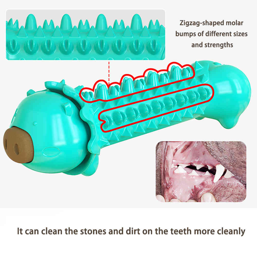 Dog Toy Pig Shape Teething Stick Interactive Toy Molar Leaky Food Bite Toy Float Chew Toys Pet Tooth Cleaning Dogs Toothbrush