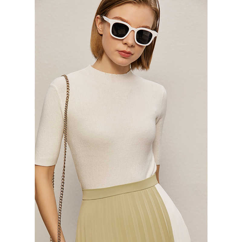 Minimalism Spring Summer Women's Shirt Tops Causal Solid Slim Fit Knit Sweater pullover 12140334 210527