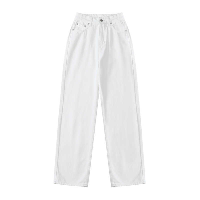 Women High Waist Long Jeans Pants Pockets Zipper Female Denim Trousers Spring Vintage Simple Casual Loose Wide Leg Pants 210616