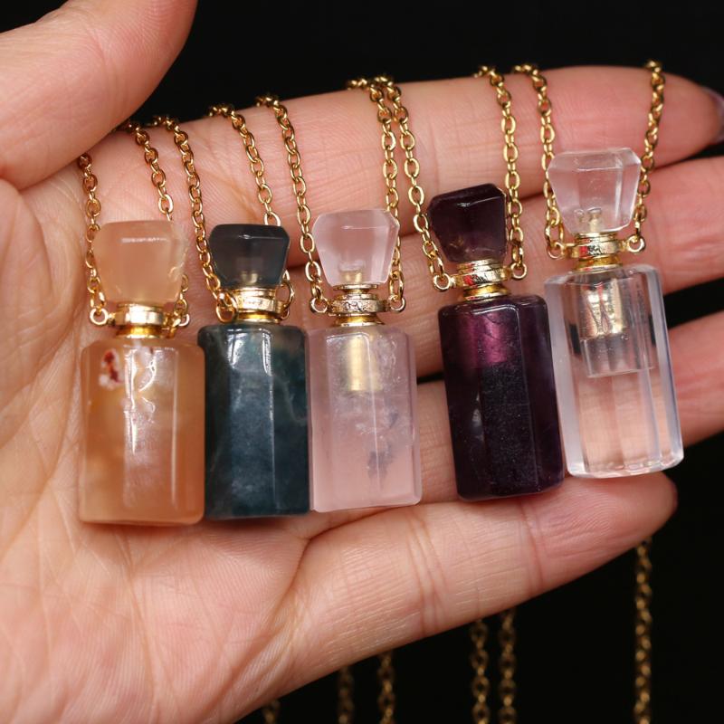 Pendant Necklaces Natural Stone Agates Amethysts/ Clear Quartzs Rose Perfume Bottle 60cm Necklace Jewelry Gift 15x38mm
Pendant Necklaces Natural Stone Agates Amethysts/ Clear Quartzs Rose Perfume Bottle 60cm Necklace Jewelry Gift 15x38mm