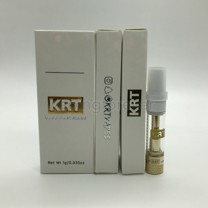 Newest KRT Packaging Empty Vape Cartridge Atomizers 0.8ml 1.0ml Cart Glass Ceramic Gold White Round Tip With Stickers
Newest KRT Packaging Empty Vape Cartridge Atomizers 0.8ml 1.0ml Cart Glass Ceramic Gold White Round Tip With Stickers