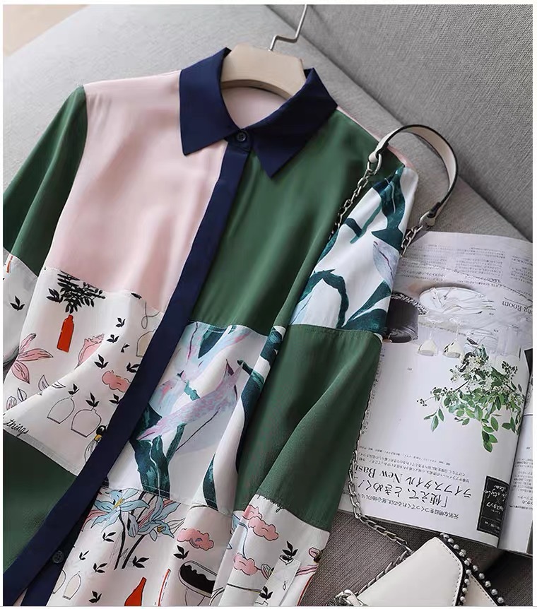 casual Blouse Women Fashion Print Loose Casual Blouses Vintage Long Sleeve Bow Collar Female Shirts Blusas Chic Tops 210421