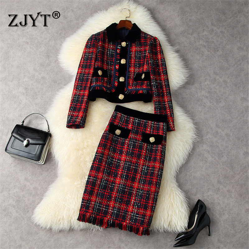 Runway Designer Fall Winter Women Tweed Woolen Dress Set Vintage Plaid Jacket Coat and Skirt Suit Lady Office 2 Piece Outfit, Red
Runway Designer Fall Winter Women Tweed Woolen Dress Set Vintage Plaid Jacket Coat and Skirt Suit Lady Office 2 Piece Outfit, Red
