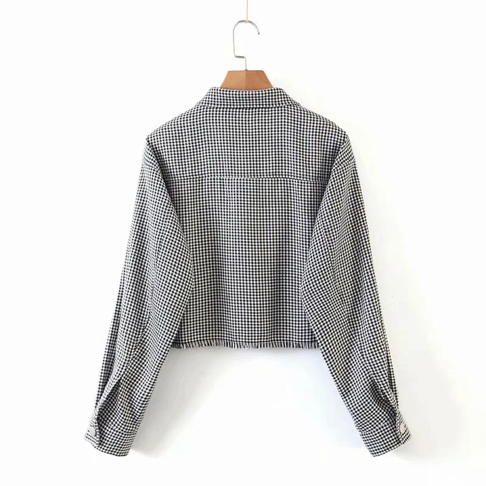BBWM Spring Drop Shoulder Check Plaid Short Jacket Vintage Women Lapel Pockets Single Breasted Draped Outerwear 210520