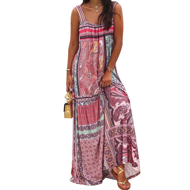 Women Dress Sleeveless Spaghetti Strap Print Bohemia Sexy Long Floral Maxi es Loose Summer es 210513