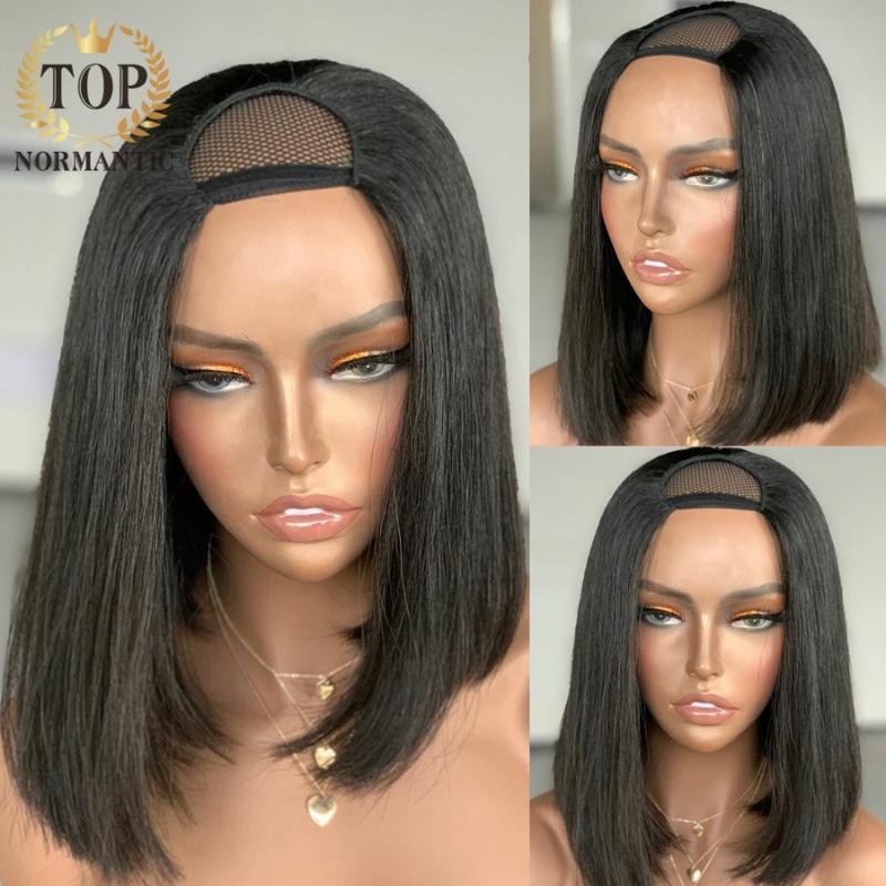 Topnormantic Straight Bob Wig U Part Glueless Human Hair Wigs Remy 180 Density For Women Lace