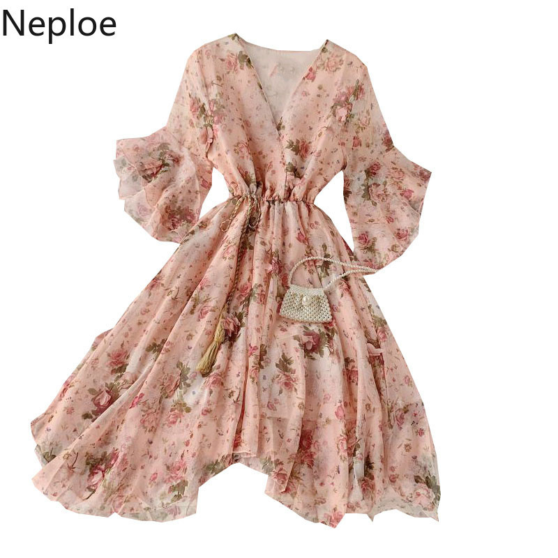 Neploe Chiffon Sexy Party Beach Dress Korean Elegant Women Dresses Spring Summer Dresses Ladies Vestidos Ropa Mujer 94472 210422