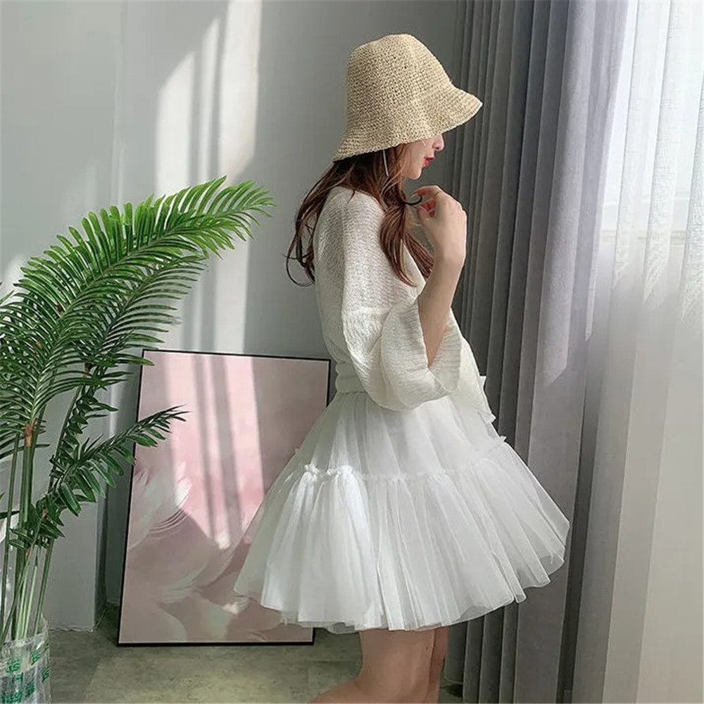 Summer White Pink High Waist Short Tutu Skirt Women Casual Pleated Korean Stitching Ruffles Mini For Girls 210421