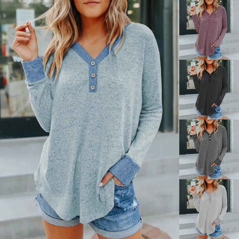 Women's T-Shirt V-Neck Solid Color Long Sleeve Ladies Tshirt Tee Shirt Blouses Style Women Tops Loose Fashion Button, Light gray
Women's T-Shirt V-Neck Solid Color Long Sleeve Ladies Tshirt Tee Shirt Blouses Style Women Tops Loose Fashion Button, Light gray