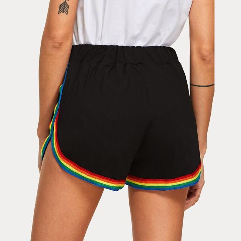 Women Loose Casual Pants Rainbow Drawstring Print Sport Elastic Highly Short-pants Beach Soft Workout Shorts Women's