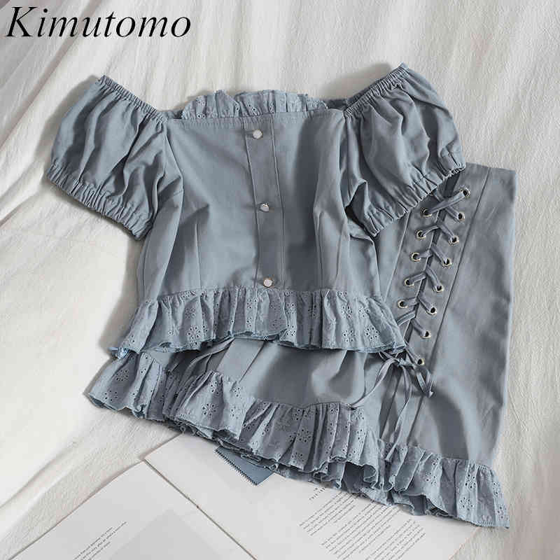 Kimutomo Casual Suit Ladies Summer Slash Neck Off Shoulder Breasted Top + Chic Wild Ruffles A-line Mini Skirt Two Piece Set 210521, Blue
Kimutomo Casual Suit Ladies Summer Slash Neck Off Shoulder Breasted Top + Chic Wild Ruffles A-line Mini Skirt Two Piece Set 210521, Blue