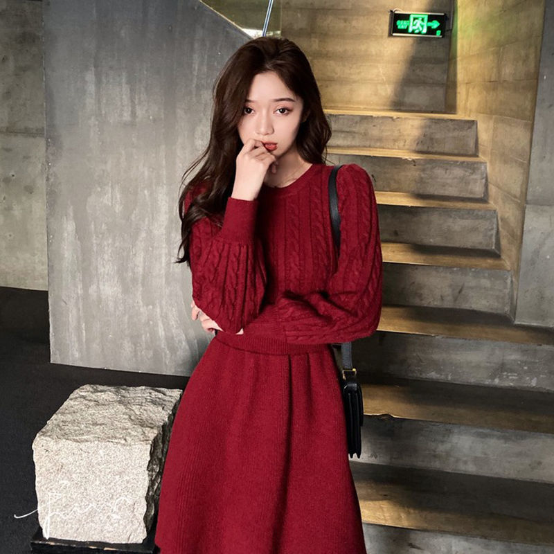 Women Winter Long Sleeve Slim Pullover Sweater Dress Women's Knitting O Neck Basic Female Fashion Causal Dresses 210428