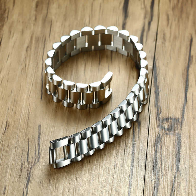 Gent's President Bracelet Stainless Steel Watch Band Bracelet for Men Watchlink Bracelets Jewelry Golden 15MM Wide 8.8 Inches 210609