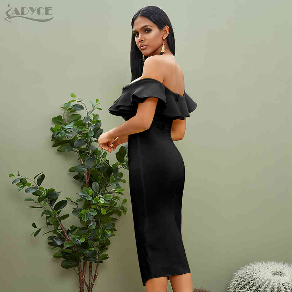 Summer Sexy Off Shoulder Women Bandage Dress Ruffles Slash Neck Yellow White Club Celebrity Party Runway Dresses 210423