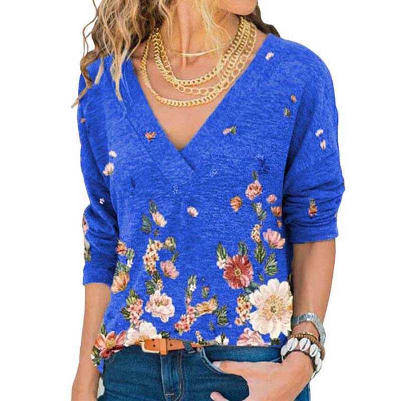 Summer Floral Print Oversized T Shirt Womens Clothes Casual Fashion V Neck Long Sleeve Loose Ladies Tops Vintage Tee Shirt Femme 210608, Brown 
Summer Floral Print Oversized T Shirt Womens Clothes Casual Fashion V Neck Long Sleeve Loose Ladies Tops Vintage Tee Shirt Femme 210608, Brown