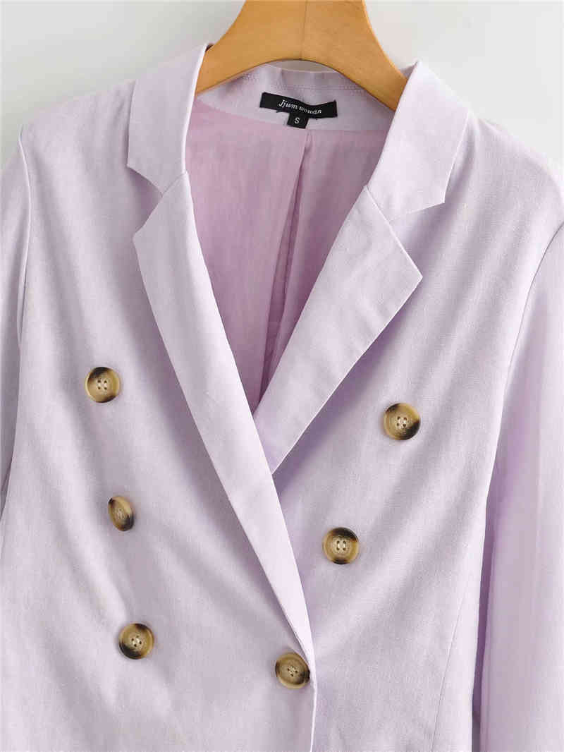 Elegant Women Light Purple Jacket Fashion Ladies Notched Neck Blazer Causal Female Chic Double Breasted Coats 210430