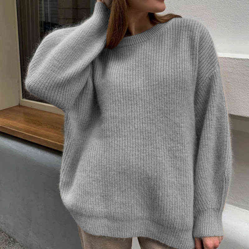 Soft Knitted Cashmere Women Sweaters Winter Loose Solid Thick Female Pullovers Warm Basic Ladies Knitwear Jumper 211123wtt