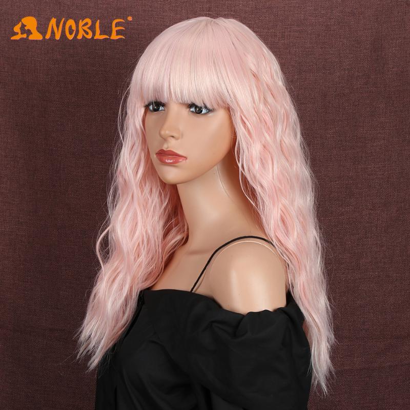 Synthetic Wigs Noble Girl With Bangs Pink Color Wig Short Wavy Ombre Heat Resistant Hair For Women